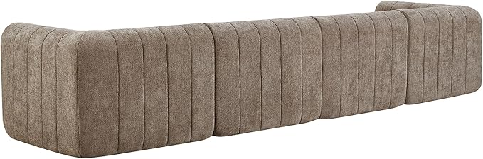 145.5 Inch Modular Full-Compressed Sectional SofaBeige Polyester Upholstered Modular Sofa with 4 PiecesCompressed Sponge Modular Couch for Living Room (Espresso#81)