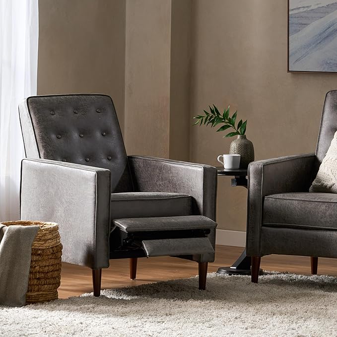KEIKI Push Back Chair for Living Room Mid-Century Modern Recliner with Birch Legs