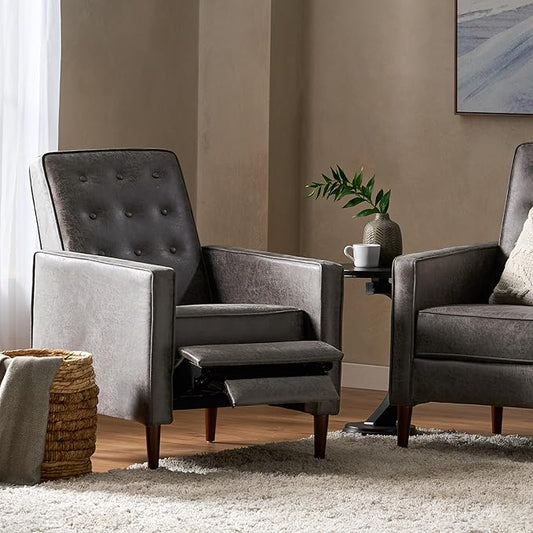 KEIKI Push Back Chair for Living Room Mid-Century Modern Recliner with Birch Legs