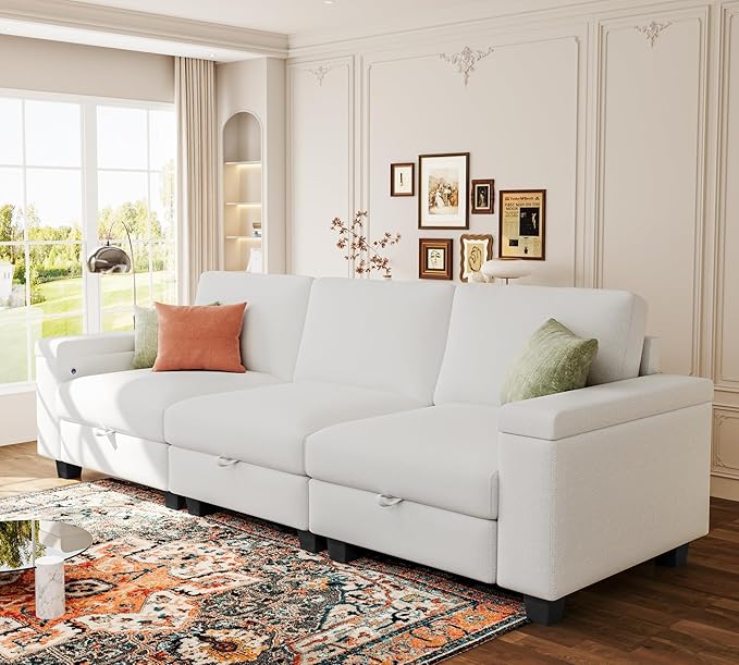 Youmumeub Sectional Sofa Couch for Living Room - 104''Modern 3 Seat Large Convertible Modular Couches-High Grade Chenille Fabric-Removable Sofa Cover-Comfortable and Sturdy Easy to AssembleWhite