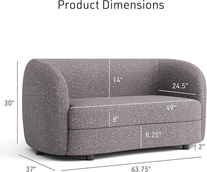 Furniture of America Nimiane Modern Boucle Loveseat Couch with Curved Arms and Wooden Legs Comfy Fabric Upholstered Small Sofa for Living Room Bedroom Home Office Charcoal Gray