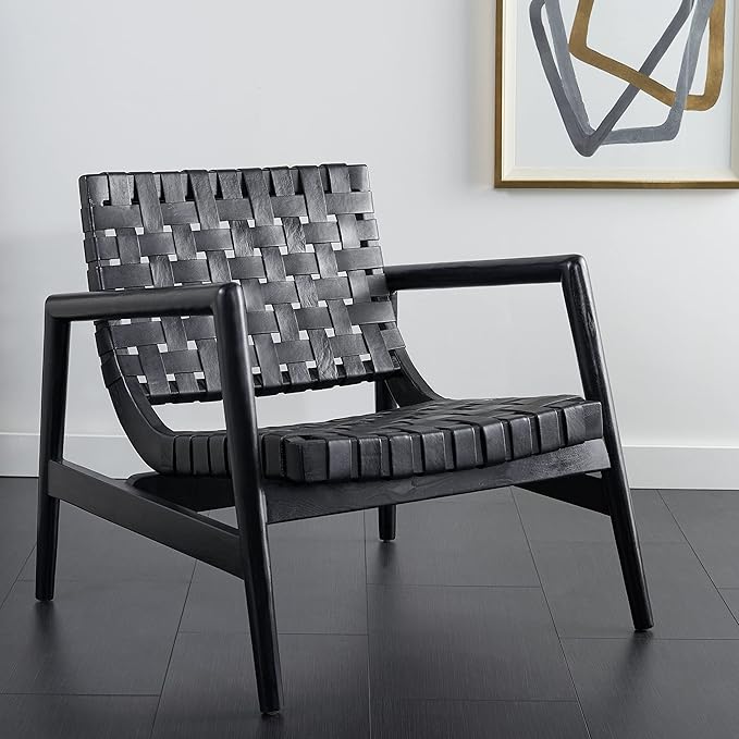 SAFAVIEH Home Collection Bellona Black Leather Woven Accent Chair (Fully Assembled)
