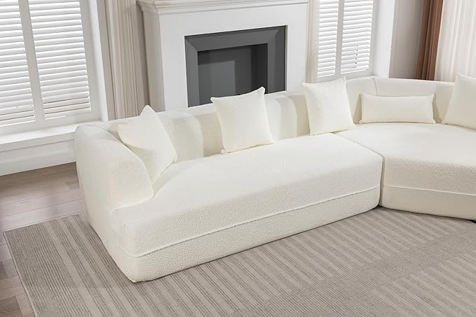 Merax 125 Large Sofa Couch 2 Piece Free Combination Modern Modular Upholstered Sectional Corner Sofa with Pillows and High-Density Foam for Living Room Bedroom Salon Cream White
