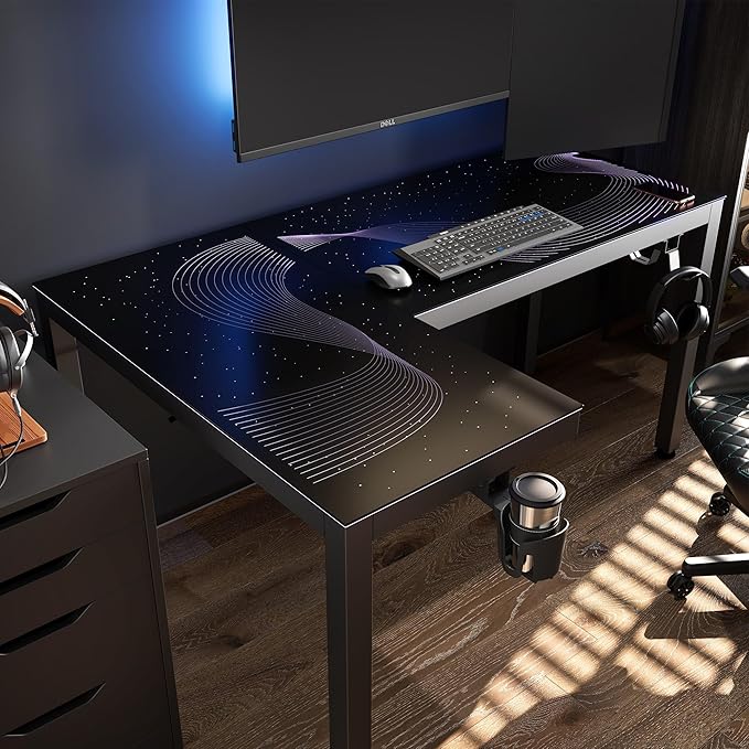 EUREKA ERGONOMIC GTG L Shaped Gaming Desk with LED Glass Light Side