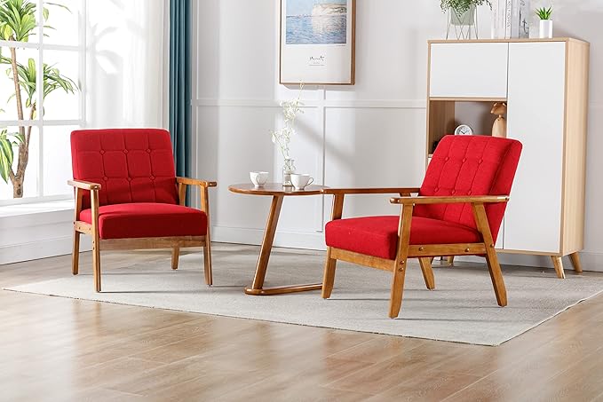 Accent Chairs Set of 2 with Side Table Mid Century Modern Accent Chair Wood and Fabric Armchairs Side Chair Lounge Reading Comfy Arm Chair for Living Room Bedroom Office