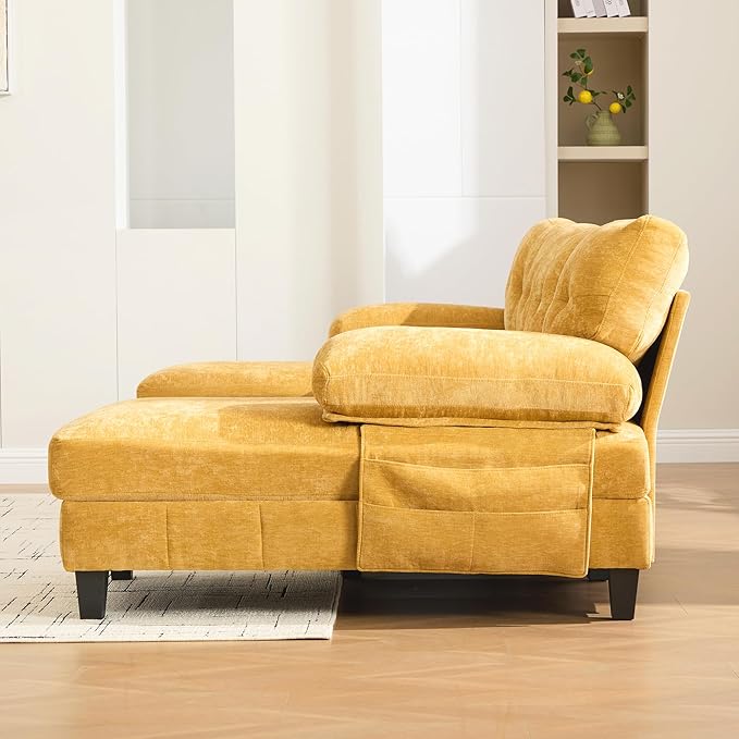 P PURLOVE Chenille Modern Large Sectional Sofa U-Shaped Sectional Sofa Couch with Dual Chaise Lounges Storage Pockets and Armrest Pillows for Living Room (Yellow)