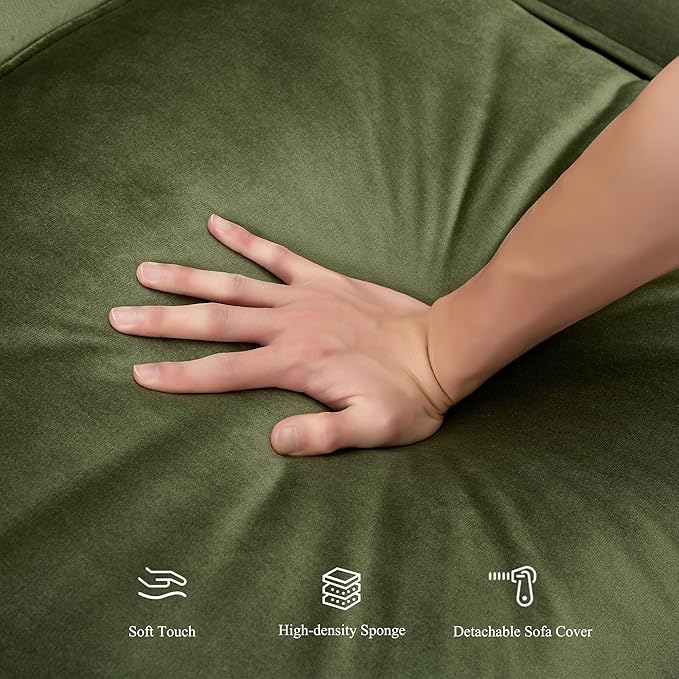 HITHOS 78 Velvet Sofa Couch Soft 3 Seater Sofa Couche for Living Room Button Tufted Comfy Couch Modern Sofa with Upholstered Cushion Gold Trim Solid Wood Legs for Dorm Bedroom Apartment Green