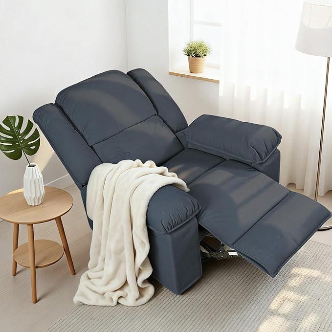 Softa Swivel Rocker Recliner Chair for Adults with Massage &amp Heat 360° Swivel Manual Glider Recliner with Side Pocket Compact Living Room Apartment Reclining Chair (Blue-Grey)