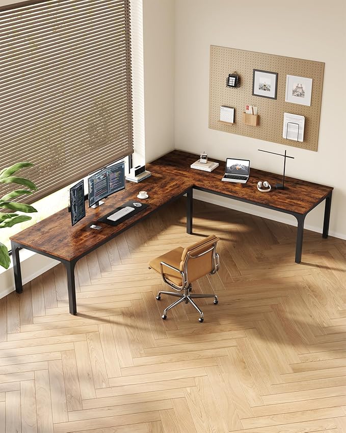 LITTLE TREE Two Person Desk 78.7 Inches Extra Long Computer Desk Wooden Large Office Desks with Strong Metal Legs Double Desk for 2 People Writing Study Table for Home Office Brown &amp Black