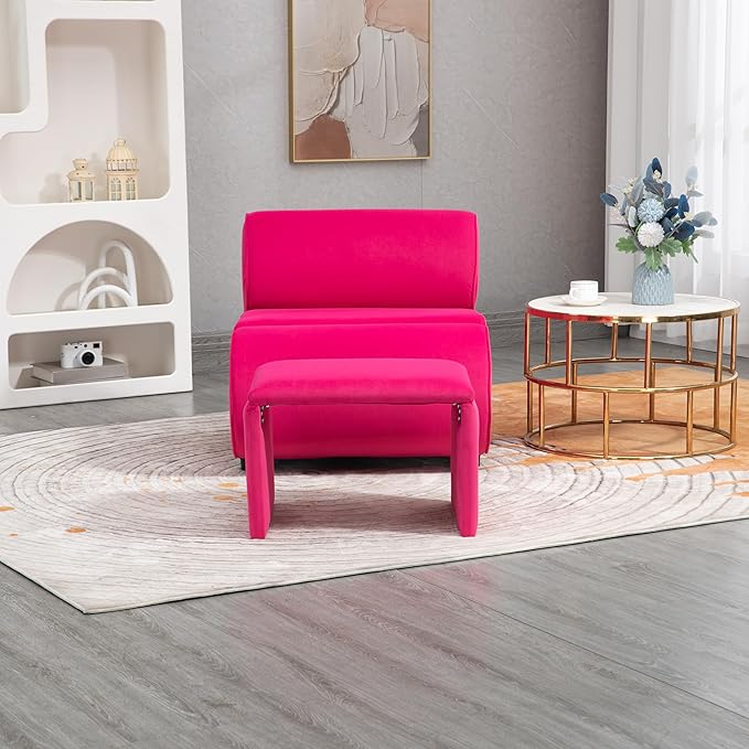 House Hold Accent Chair with Ottoman Cushioned deep seat no armrest Accent Single Lazy Chair for Living Room