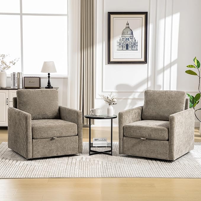 KEIKI Modern Upholstered Swivel Accent Armchair with Storage Tufted Lounge Chair for Reading Corners