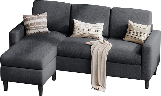 SUNLEI 73.6 Modular Sectional Sofa Comfy Cloud Couch with Movable Ottoman Deep Seat L Shaped Modular Sofa Sectional Couches for Living Room and Apartment Black