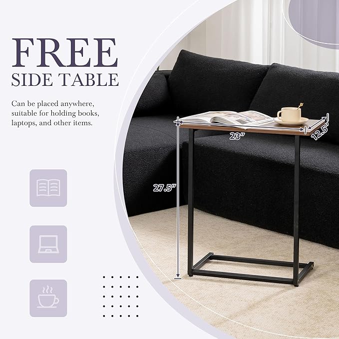 112 Modular Cloud Couch Sectional with Side TableBoneless Couch with Boucle FabricCompressed Foam Sectional Sofa with Left Facing ChaiseL-Shaped Sofa for Living RoomNo Assembly RequiredBlack