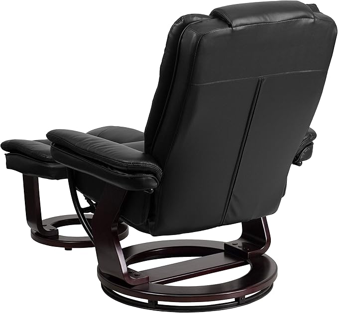 Flash Furniture Bali Contemporary Multi-Position LeatherSoft Recliner Chair with Ottoman 360-Degree Swivel Recliner Chair and Ottoman Set Black