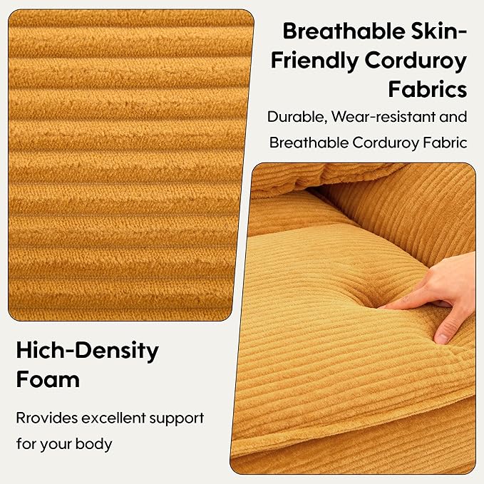 Modern 84 Corduroy Loveseat Sofa Ultra-Comfy Couch with 2 Pillows for Apartment Living Room Bedroom Home Office (Yellow)