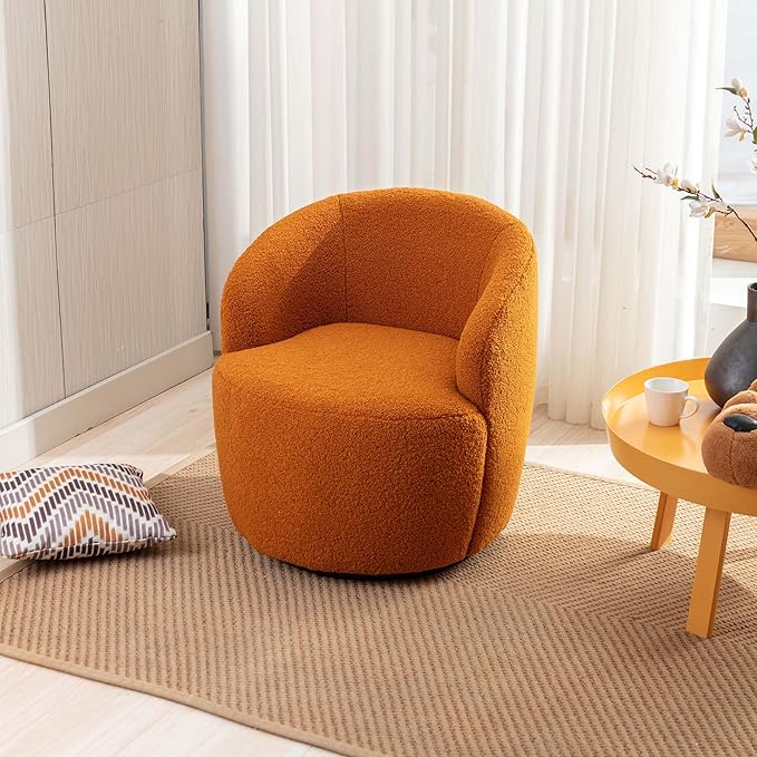 25.6'' Teddy Swivel Accent Chair for Living Room Small Round Swivel Chairs with Metal Base for BedroomBarrel Chairs for Bedroom Corner Or Small Spaces Cozy (Caramel)