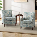 HULALA HOME Floral Accent Chair Set of 2 Modern High Back Armchair with Wooden Legs Comfy Wingback Chair Upholstered Accent Single Sofa Chair for Living Room &amp Bedroom Blue