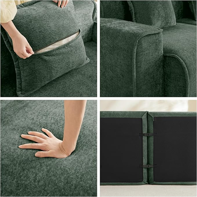 Casaphoria Green Velvet Modular Sofa L-Shaped 2 Seater Sectional with Ottoman &amp 2 Removable Pillows No Assembly Required 78.74 Inch Sofa for Small Apartments &amp Living Rooms