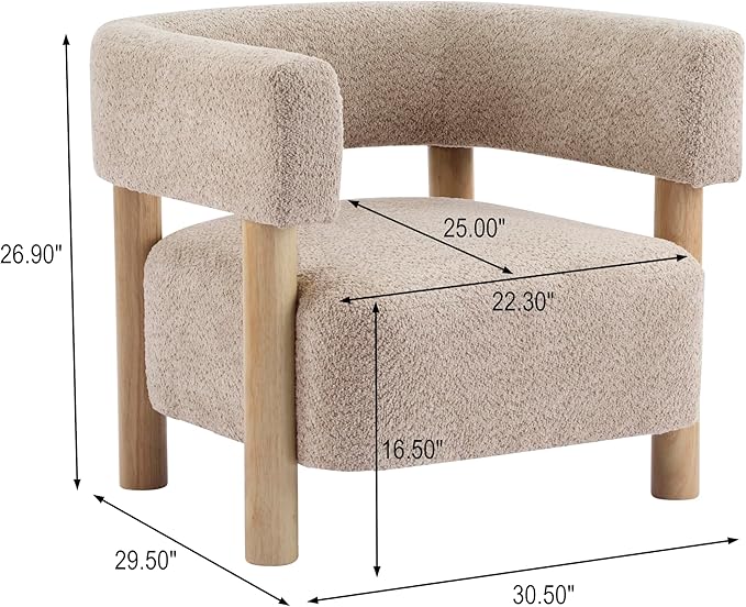 Christopher Knight Home Carly Low Profile Accent Chair Round Backrest Side Chair Living Room Armchair with Boucle Fabric Cushion Comfy Reading Chair for Bedroom Wooden Single Lounge Sofa Wheat