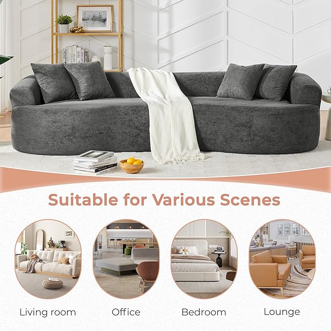 112'' Oversized Curved Modular Sectional Sofa Upholstered Chenille Boneless Couch Comfy Cloud Compression Sofa with Extra Deep &amp Wide Seat for Living Room Apartment Office Dark Gray