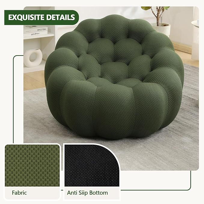 36 Oversized Bubble Chair Upholstered Mesh Fabric Bubble Sofa Couch &amp Floor Lounge Chair with 3D Honeycomb Design for Living Room Office Apartment Small Space - No Assembly Required (Green)