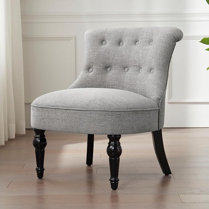 Armless Accent Chair Living Room Chairs with Wooden Legs Comfy Tufted Bedroom Chair Upholstered Chair for Reading Rooms Reception Apartments and Dormitories (Grey)