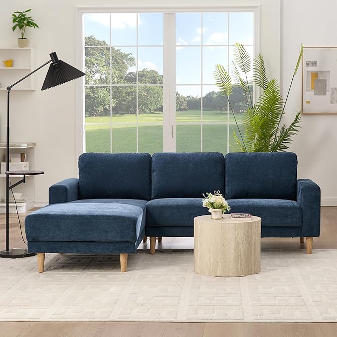 Tbfit 84 L-Shaped Sectional Sofa Comfy Upholstered Couch with Chaise Modern Fabric Living Room Furniture for Home Office Blue