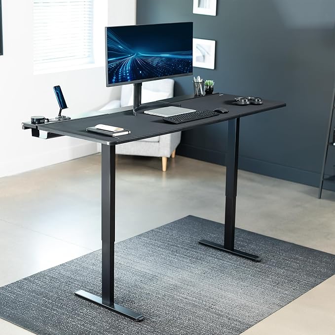 VIVO Universal 71 x 30 inch Table Top with Built-in Concealed Cable Trays for Standard and Sit to Stand Height Adjustable Home and Office Desks Full Size Mouse Pad Black Desktop DESK-TOP3-71