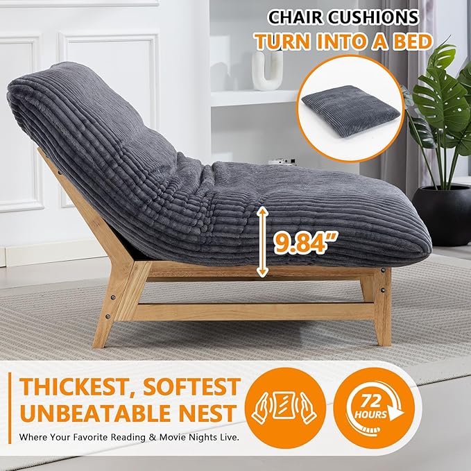 Oversized Cloud Lounge Accent Chair Comfy Reading Chair for Adults | Living Room Bedroom Big|Corduroy | 44 Inch | Giant | Wood Frame (Grey)