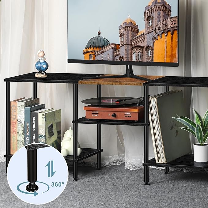 TV Stands for Living Room 50 inch TV Stand with Power Outlet Entertainment Center with Storage 3 Tier TV Console Table for 50 43 40 32 inch TV Black
