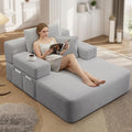 70W Oversized Chaise Lounge Chair Indoor with Adjustable Backrest &ampStorage 2 in 1 Convertible Sleeper Sofa Bed Compression Foam Boneless Couch for Living Room Bedroom Plush Corduroy Light Grey