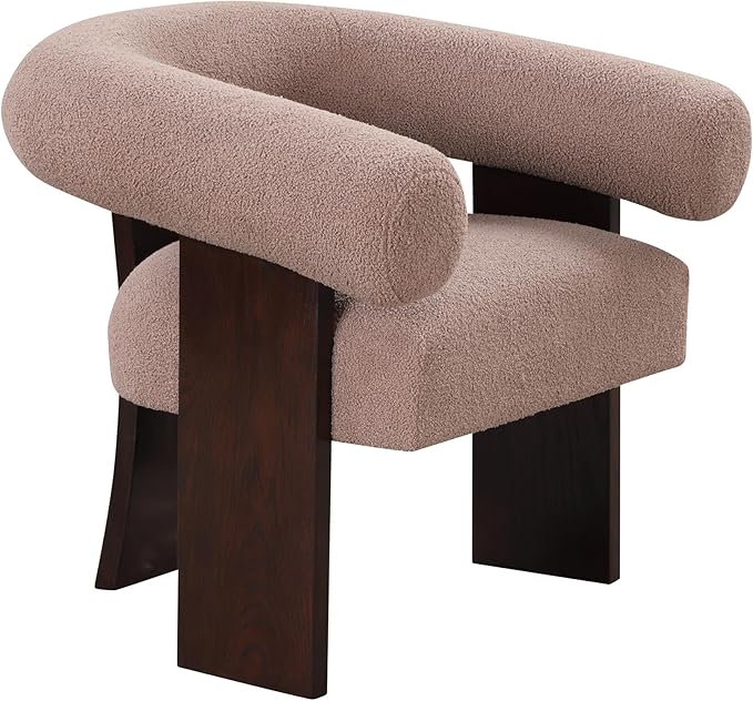 Generic The Curved Wishbone Frame Accent Chair Velvet for Living Room Light Brown