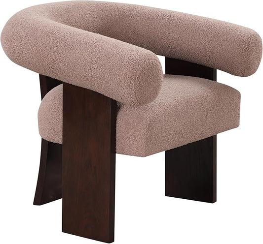 Generic The Curved Wishbone Frame Accent Chair Velvet for Living Room Light Brown