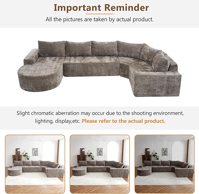 Modular Sofa Set 141.7 Oversized Sofa Cloud Sectional Sofa Set 5 Seat Upholstered Couches U-Shaped Sofa with Deep Seat Chenille Fabric Convertible Sleeper Couches for Living Room(Brown/145)