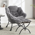 HOMEFUN Lazy Chair with Ottoman Bedroom Chairs for Adults Modern Lounge Accent Chair with Armrests Ergonomic Footrest for Small Spaces Comfy Reading Chair for Living Room Bedroom Office Grey