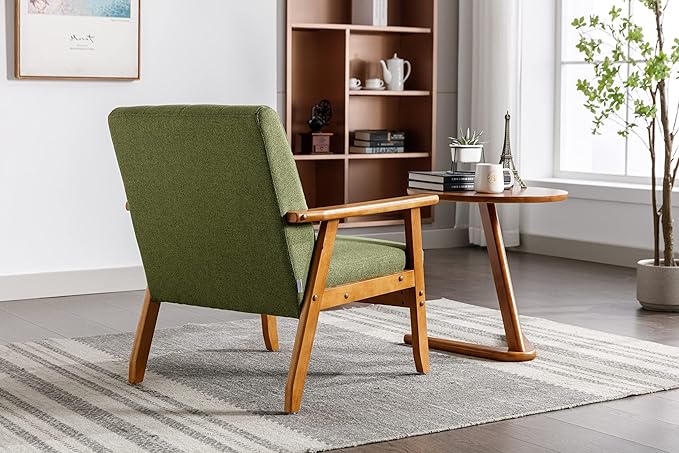 Leisure Chair with Solid Wood Armrest and Feet Mid Century Modern Accent Chair for Living Room Bedroom Studio Chair