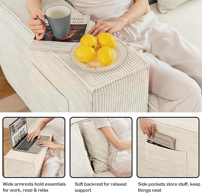 HOMREST 76 Convertible 3-Seat Sleeper Sofa Pull Out Sofa Bed 2 in 1 Folding Floor Sofa Oversized Corduroy Upholstered Boneless Couch with 3 Pillows for Living Room Bedroom (Beige)