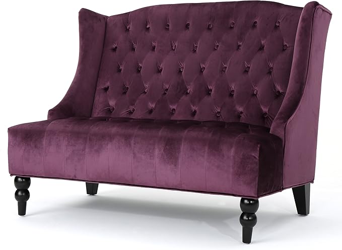 Modern Tufted Velvet Loveseat 2 Seat Couch Sofas with High Back Thick Padded Cushioned Seats for Living Room Victorian Style Raisin