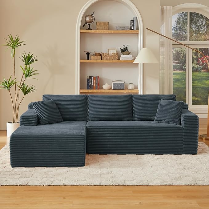 Cloud Sectional Couch Modern Modular Sectional Sofa with Deep Seat Corduroy Boneless Couches with L-Shape Chaise for Living Room Bedroom No Assembly Required (Dark Grey Left Facing Chaise Sofa)