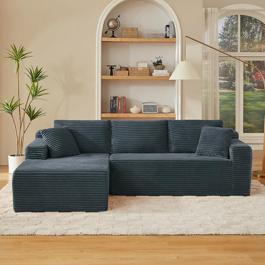 Cloud Sectional Couch Modern Modular Sectional Sofa with Deep Seat Corduroy Boneless Couches with L-Shape Chaise for Living Room Bedroom No Assembly Required (Dark Grey Left Facing Chaise Sofa)