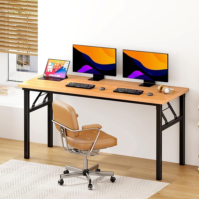 Folding Desk 62 inch No Assembly Folding Desks for Small Spaces Sturdy Foldable Computer Desk Functional Home Office Desks Study Writing Desk Office Table Workstation for Home Office Outdoor