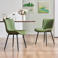 YOUNUOKE Mid-Century Modern Dining Chairs Set of 2 Olive Green PU Leather Upholstered Kitchen Chairs with Black Metal Legs Armless Accent Side Chair for Dining Room Guest Reception Room