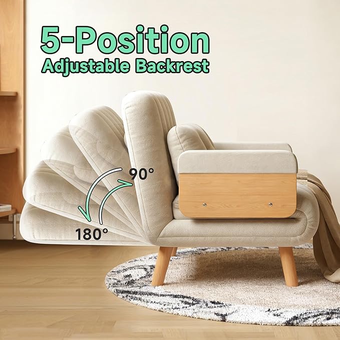 Convertible Lounger Fold-Out Sofa Bed 3-in-1 Sleeper SofaAdjustable Backrest Modern-Style Sofa for Small Spaces Bedrooms &amp Offices(Beige35.43)