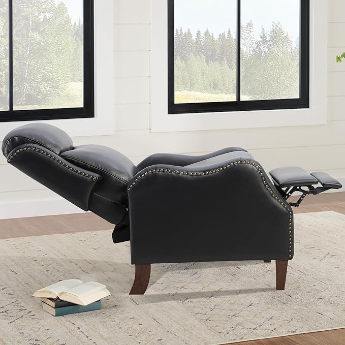 Leather Pushback Recliner Faux Armchair with Rivet Decoration Single Sofa Accent Chair for Living Room Bedroom