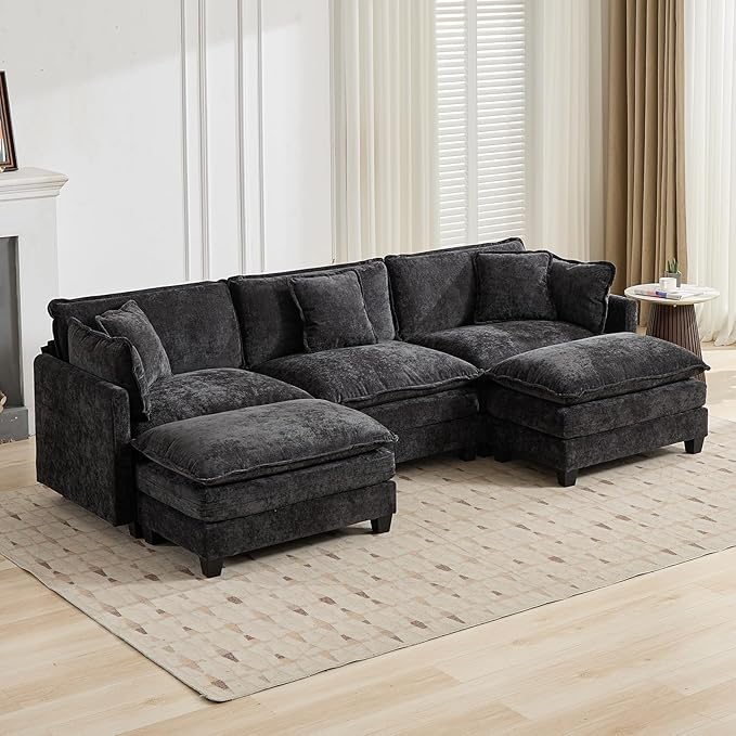Black Ottoman for Modular Sectional Sofa Chenille Fabric Seat for Oversized Sectional Couches for Living Room Bedroom Apartment Cloud Sofa Couch Sofá para Sala