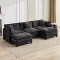 111.5” Black Modular Sectional Sofa 3 Seater Large Sectional Couches for Living Room Chenille Fabric Oversized Cloud Couch with Ottoman Deep Seat Home Sofas Set Sofá Moderno U Shaped