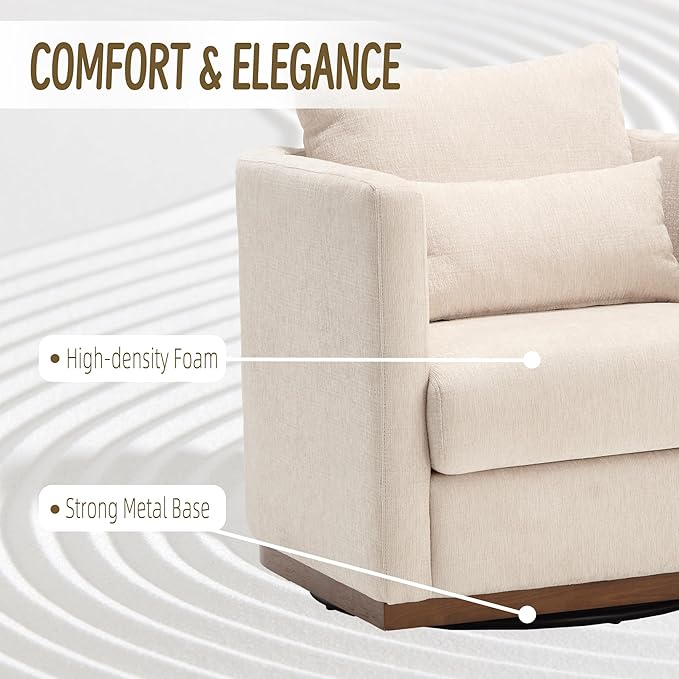 Swivel Barrel Chair Comfy Round Accent Sofa Chair for Living Room 360 Degree Swivel Barrel Club Chair Leisure Arm Chair for Nursery Hotel Bedroom Office Lounge (Beige)