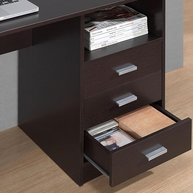Techni Mobili 51 Classic Computer Desk with Drawers 3-Drawer Home Office Desk with Storage (Brown)