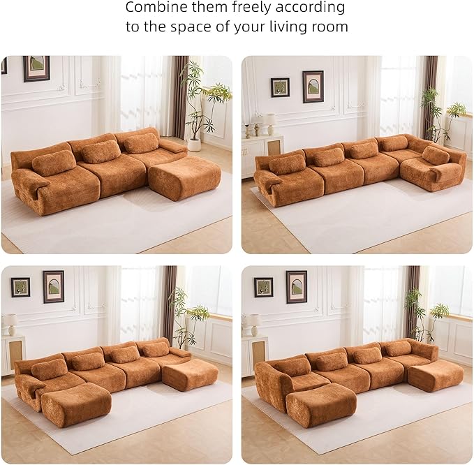 79.6 Boneless Couches for Living Room Set Cloud Modular Sectional Sofa in a Box Memory Foam Modern Couch Big Comfy Compressed Sofas Loveseat for Small Spaces Bedroom Apartment Brown