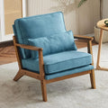 Karl home Accent Chair Wide Armrest Mid-Century Lounge Chair Linen Fabric Armchair with Lumbar Pillow &amp Solid Wood Frame for Living Room Bedroom Balcony Cyan-Blue